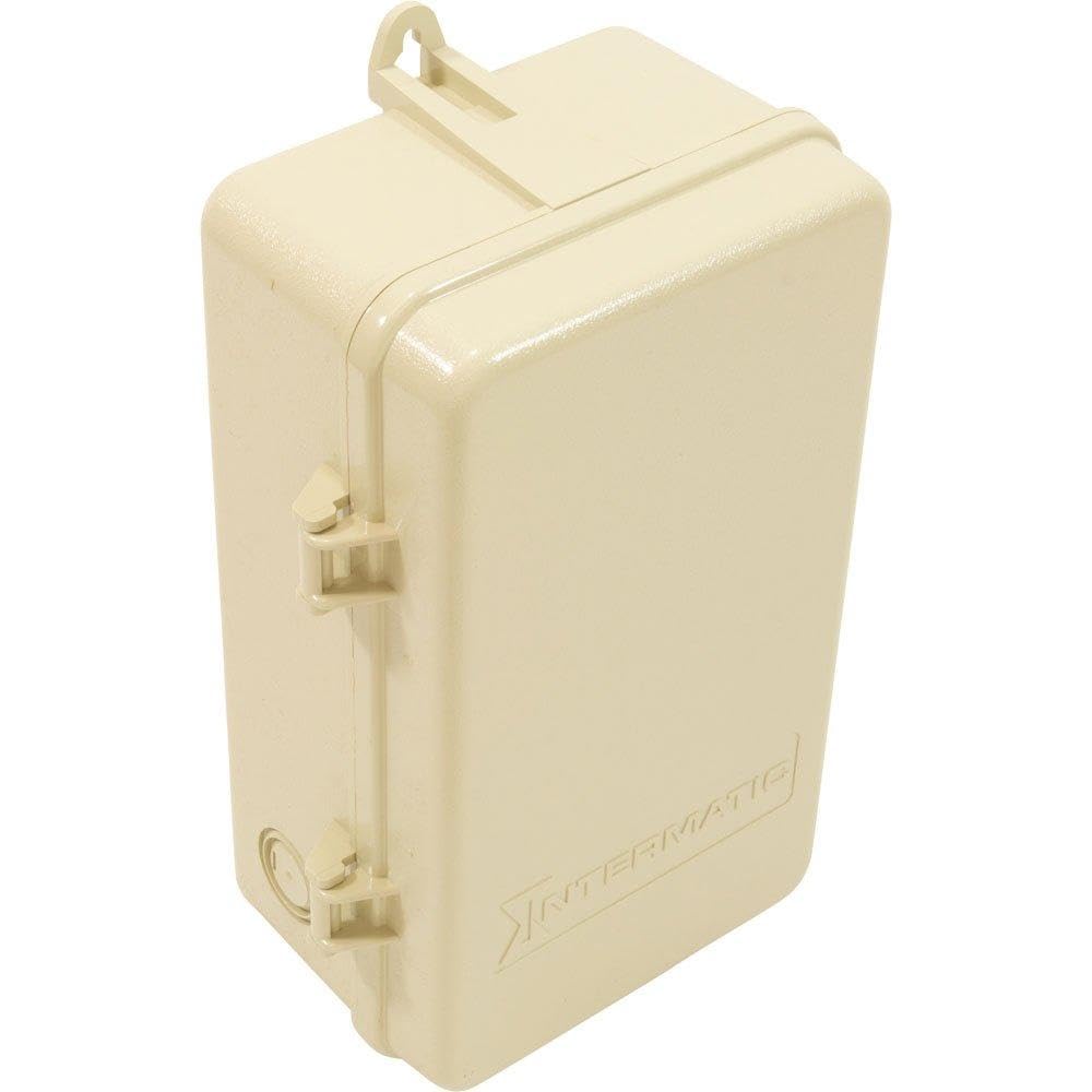 Intermatic 2T2502GA enclosure back view with wiring knockouts for flexible installation