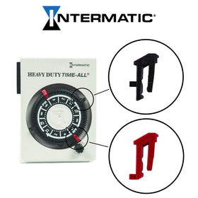 Intermatic cycle timer pins black, OFF indicators for standby mode.