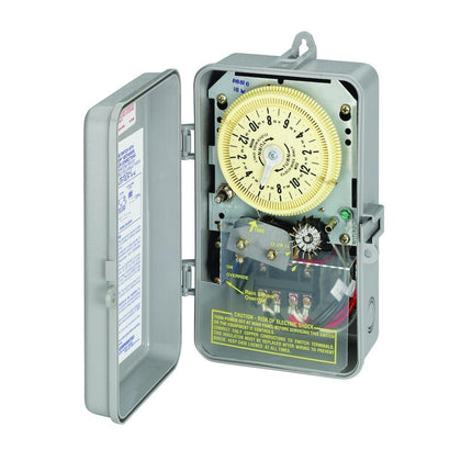 Intermatic R8806P101C timer outdoors with front dial for precise irrigation control.