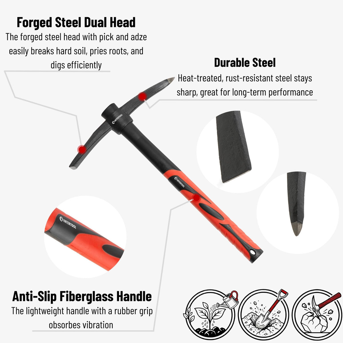 INTERTOOL detachable-head design allows quick assembly and easy storage.