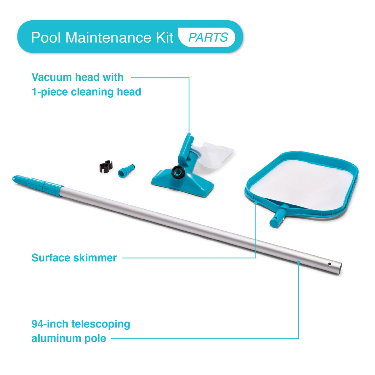 Intex 28002E 94-inch telescoping pole extends reach for pool cleaning