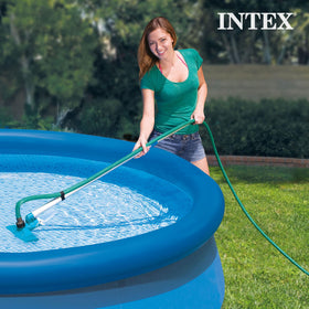 Intex 28002E vacuum head connected to garden hose for simple operation