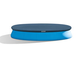 Intex 28023E pool cover on a 15-foot round pool edge for secure, debris-free protection.