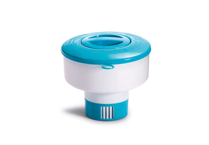 Intex 7in Floating Chemical Dispenser front view, holds chlorine tablets for steady pool sanitation.