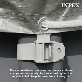 Intex Deluxe pool cover drain holes reducing standing water after rain.
