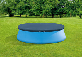 Intex Easy Set Pool Cover 8 ft floats on water reducing evaporation.