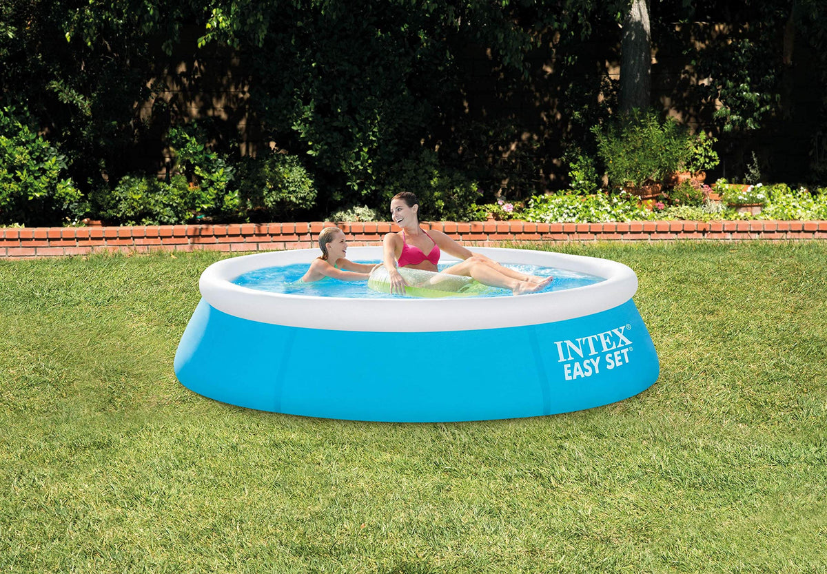 Intex Easy Set pool being filled with water for immediate play
