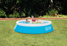 Intex Easy Set pool being filled with water for immediate play