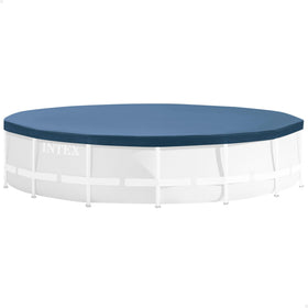Intex frame set pool cover front view protecting a 12' frame pool from debris