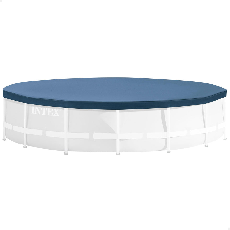 Intex frame set pool cover front view protecting a 12' frame pool from debris