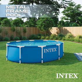 Intex pool water filling shows 1,185-gallon capacity for family use.