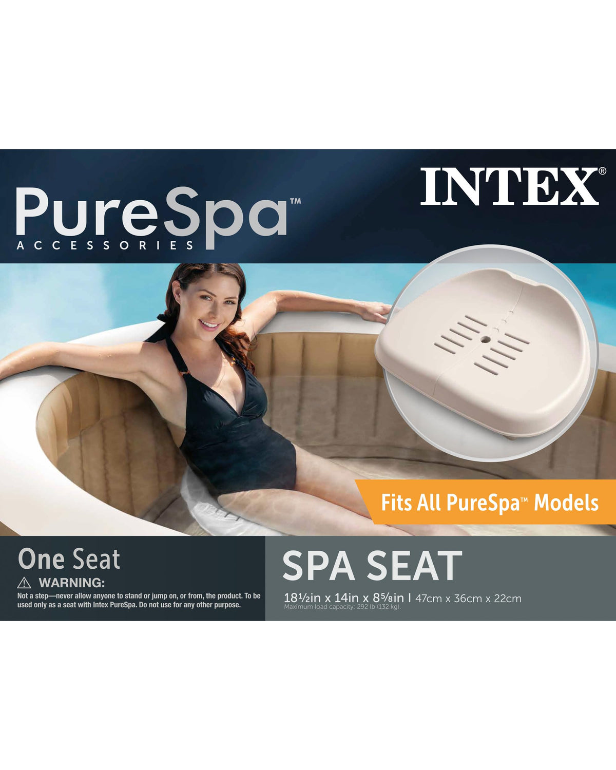Intex PureSpa beige seat blends with spa interiors and frames.