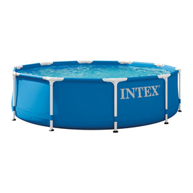 Intex 28200EH round pool exterior shot for backyard cooling and family fun.