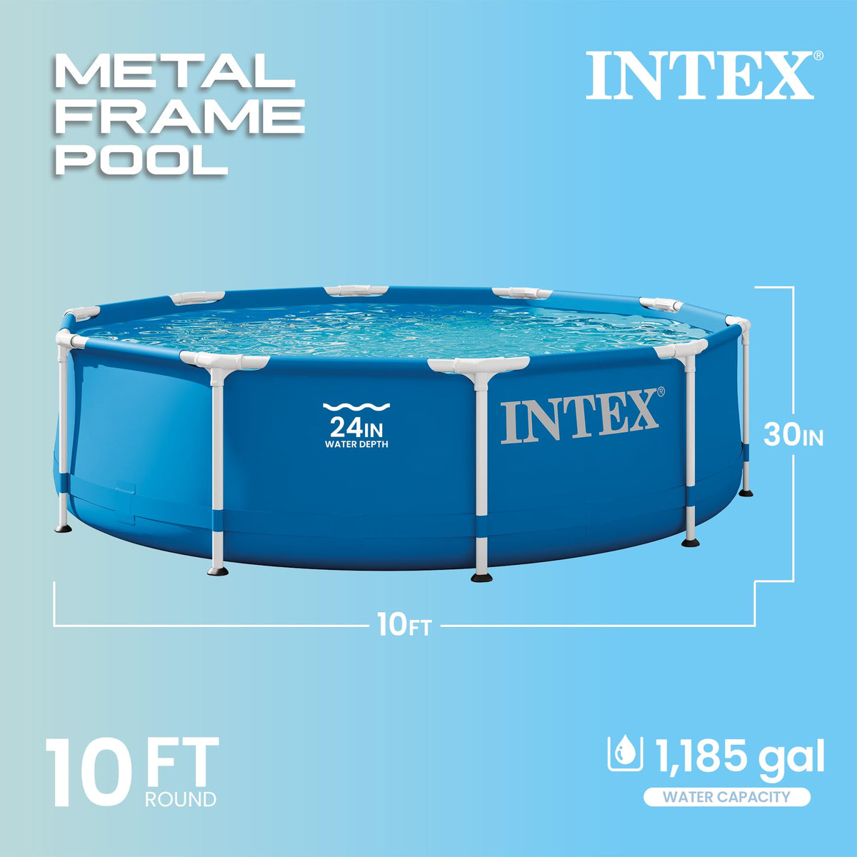Intex round pool frame during assembly for quick setup.