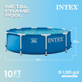 Intex round pool frame during assembly for quick setup.