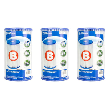Intex Type B replacement cartridge 3-pack, package front, supports easy pool maintenance.