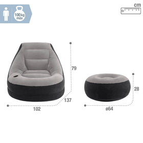 Intex Ultra Lounge chair showing 2-in-1 valve for quick inflation and deflation.