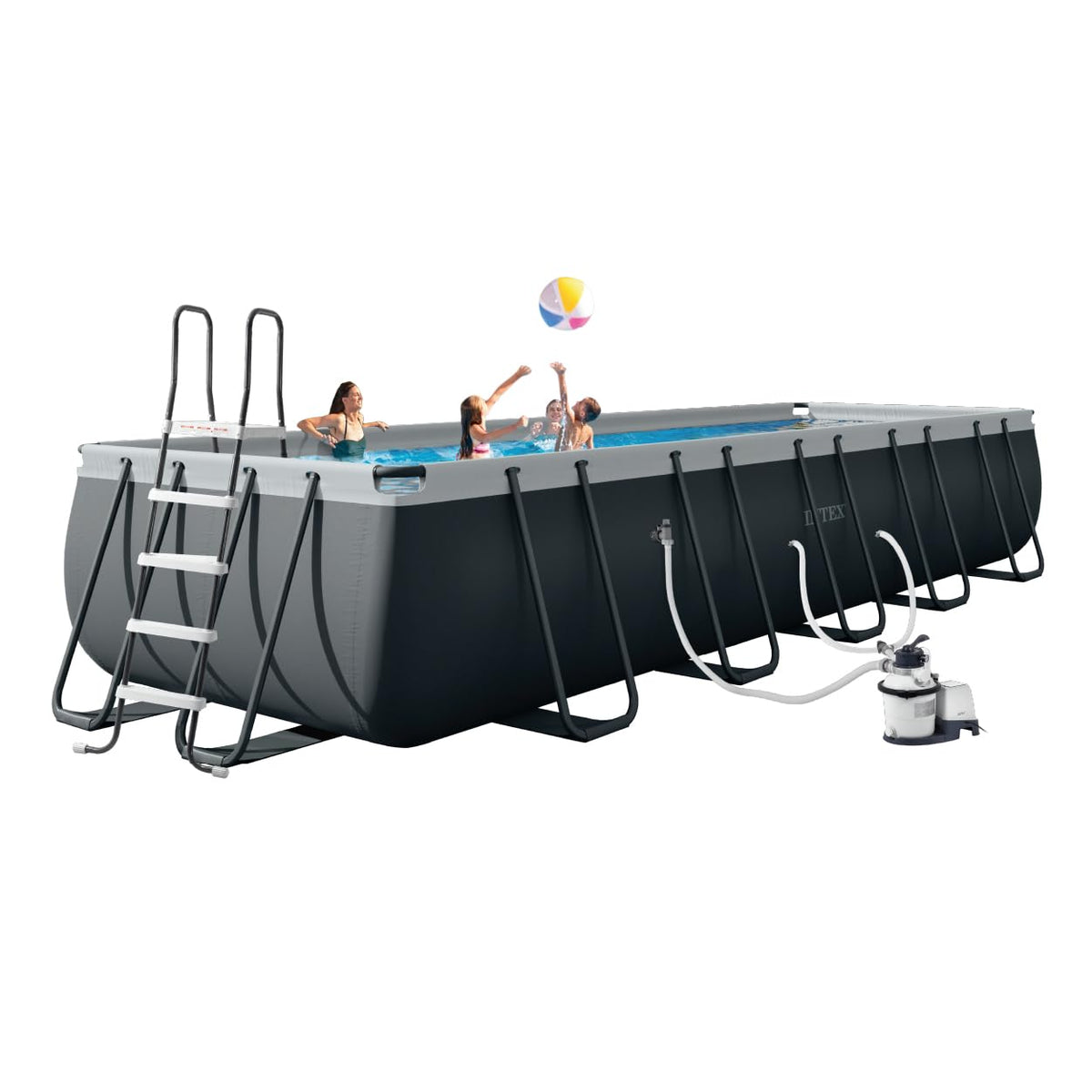 Intex Ultra XTR Deluxe pool setup shows sturdy frame for easy assembly and durability.