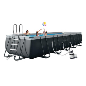 Intex Ultra XTR Deluxe pool setup shows sturdy frame for easy assembly and durability.