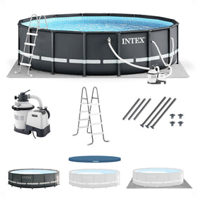 Intex Ultra XTR Frame pool fully assembled, ready for summer family fun and cooling.