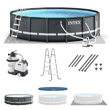 Intex Ultra XTR Frame pool fully assembled, ready for summer family fun and cooling.