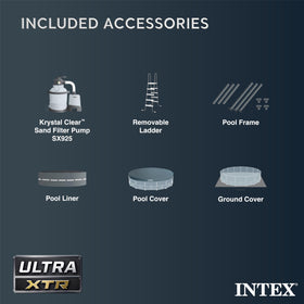 Intex Ultra XTR Frame pool cover keeps debris away when not in use.