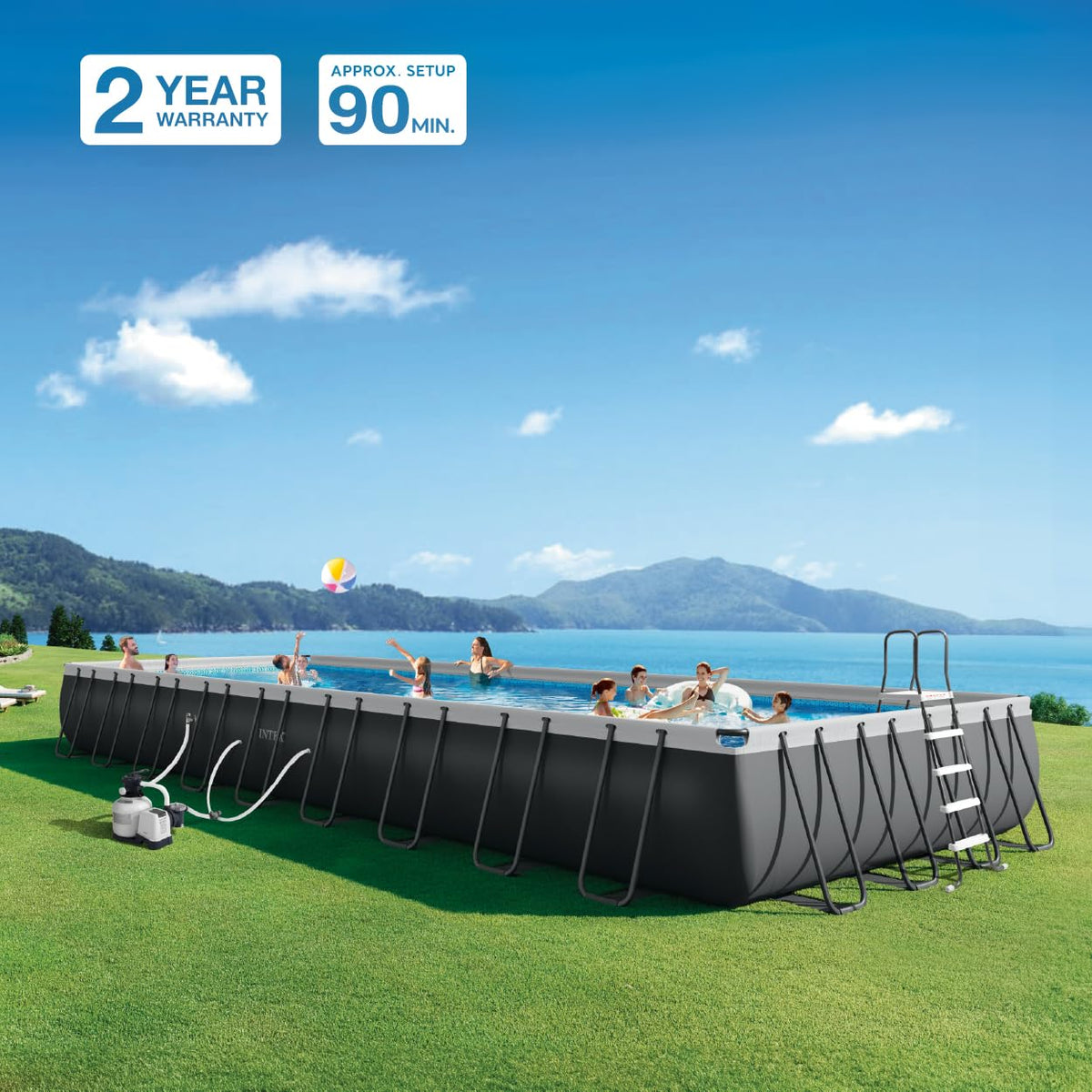 Intex Ultra XTR 3-Ply PVC wall demonstrates puncture resistance for summer fun.