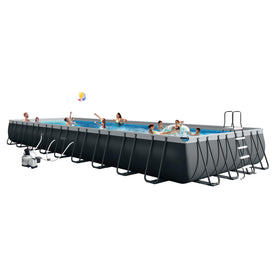 Intex Ultra XTR pool frame assembly shows sturdy galvanized steel for durable setup.