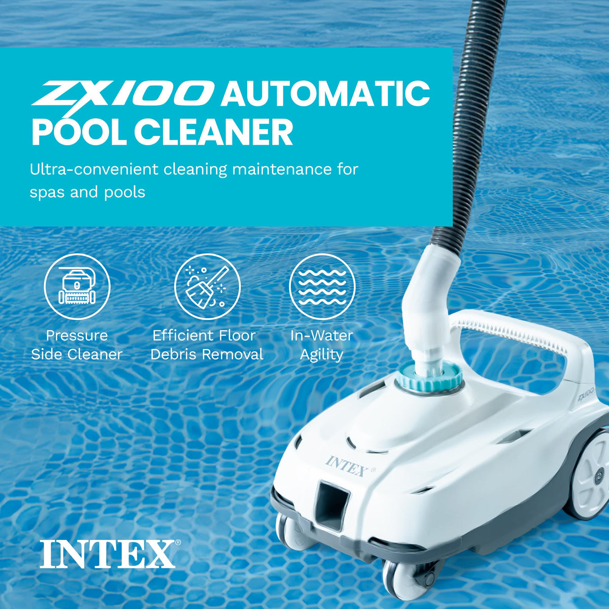 Intex ZX100 hose assembly with 21 ft tangle-free hose for easy operation