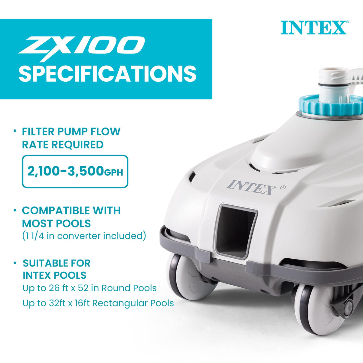 Removable debris tray on Intex ZX100 captures leaves and dirt