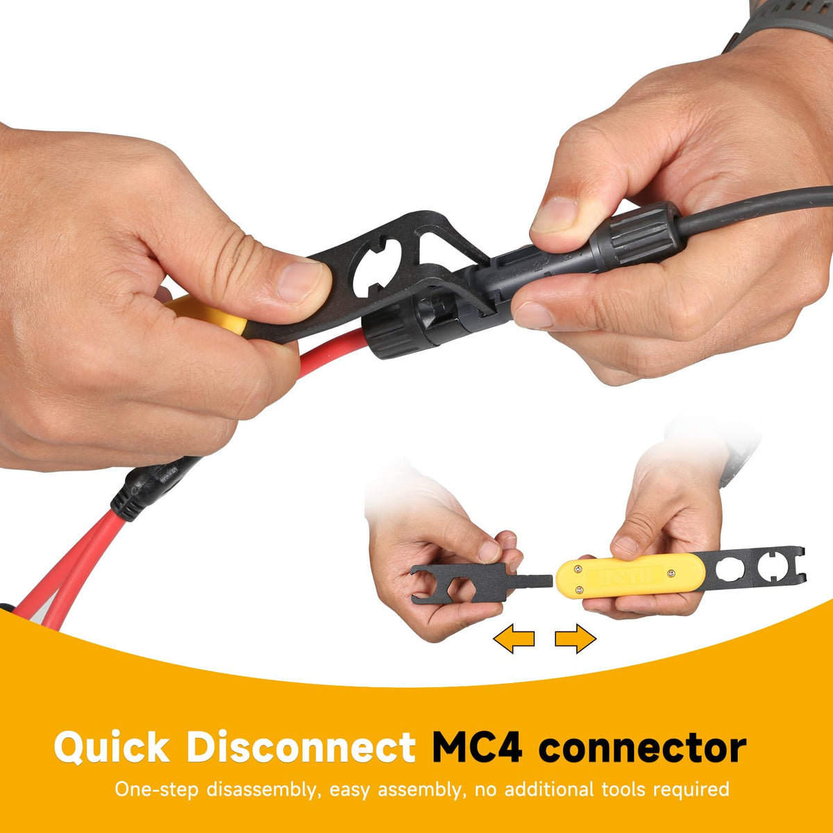 INTII Metal MC4 disconnect tool in hand during on-site repairs.