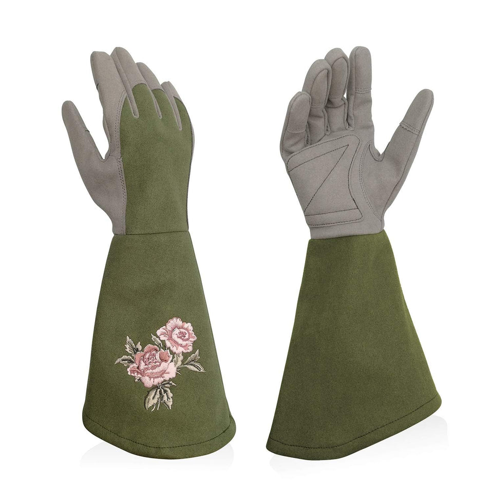 Intra-FIT rose pruning gloves with embroidery cuffs protecting hands during rose care