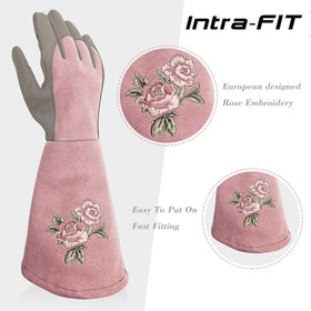 Intra-FIT leather gloves with rose embroidery and extended forearm protection
