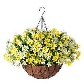 INXUGAO artificial daisy hanging basket yellow for year-round outdoor decor