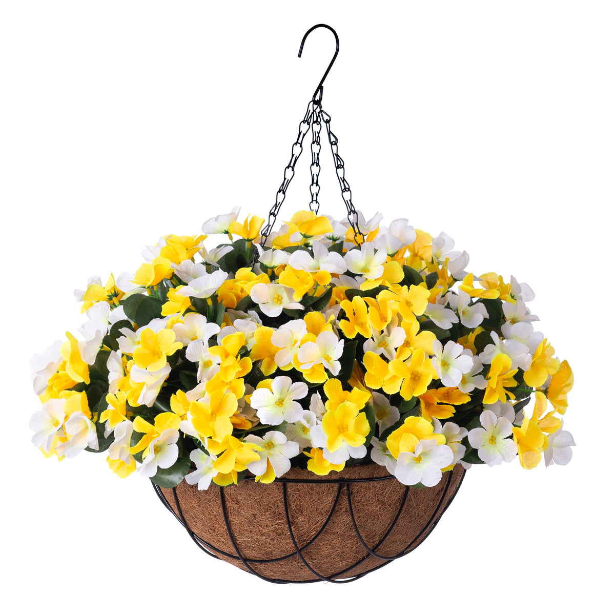 INXUGAO artificial hanging flowers basket with hydrangea blooms for vibrant outdoor porch decor.