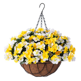 INXUGAO artificial hanging flowers basket with hydrangea blooms for vibrant outdoor porch decor.