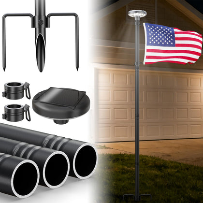 IOEN flag pole with solar light top for nighttime visibility of flags.