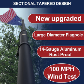 IOEN flag pole sections highlight modular design for easy height customization.