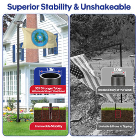 IOEN heavy-duty 1.3-inch tubing enhances wind resistance and flag tautness.