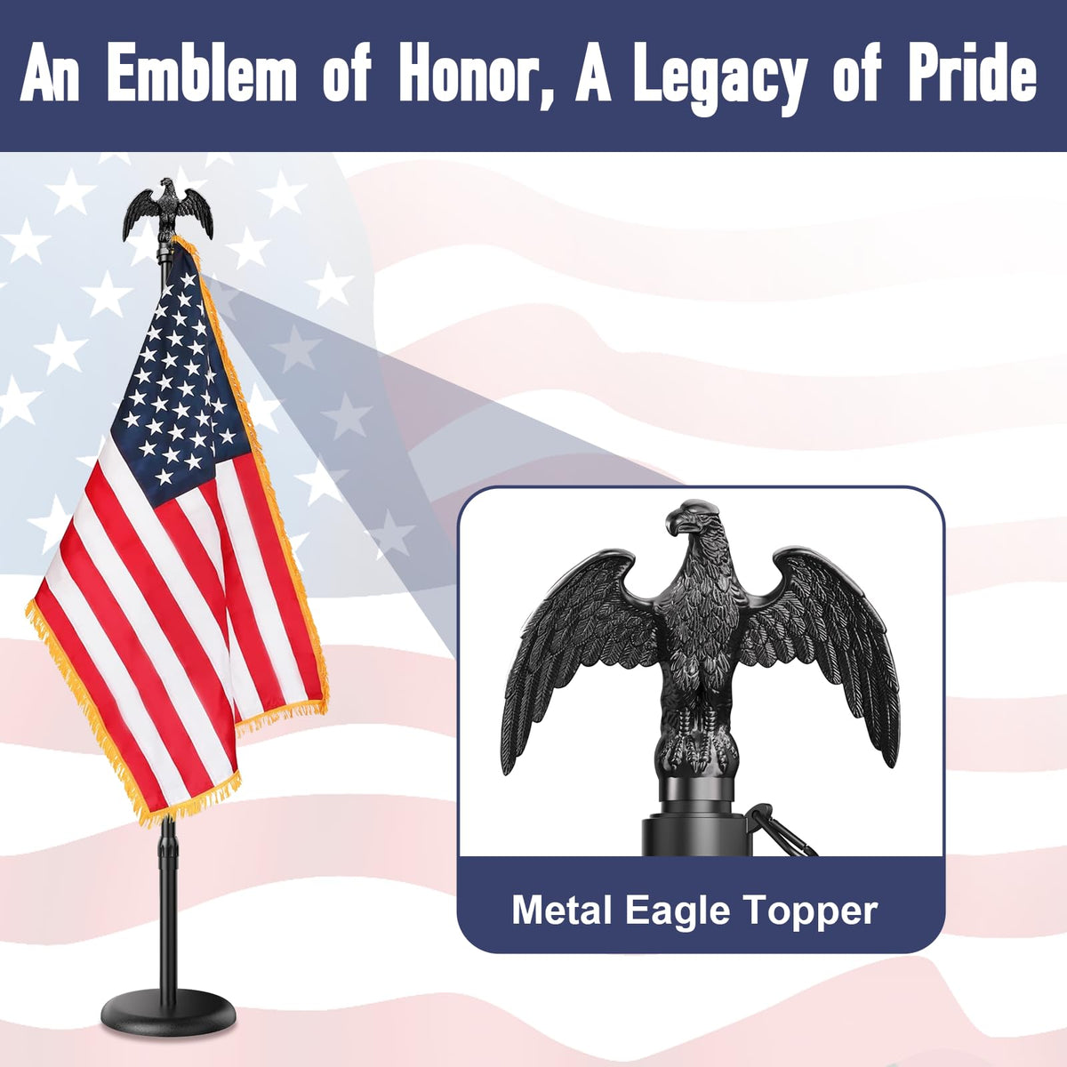 IOEN adjustable-height flag pole fits ceilings from 6.5 to 8.3 ft.