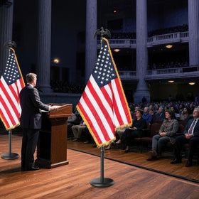 IOEN indoor flag display suitable for city halls, offices, and auditoriums.