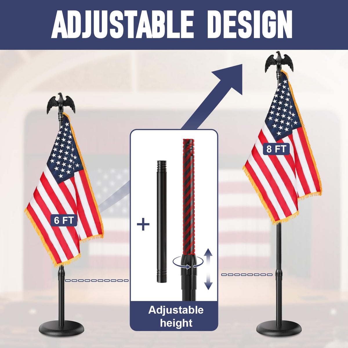 IOEN 3x5 US flag prepared for prominent indoor display.