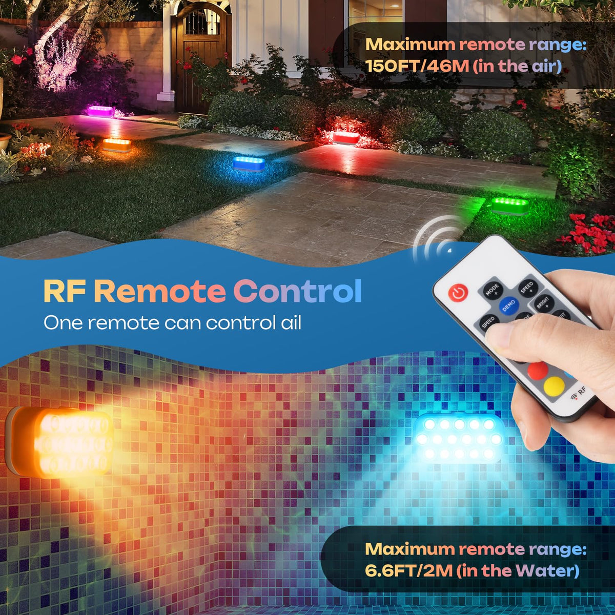 IOHFOI pool light floating mode creates rippling reflections at night