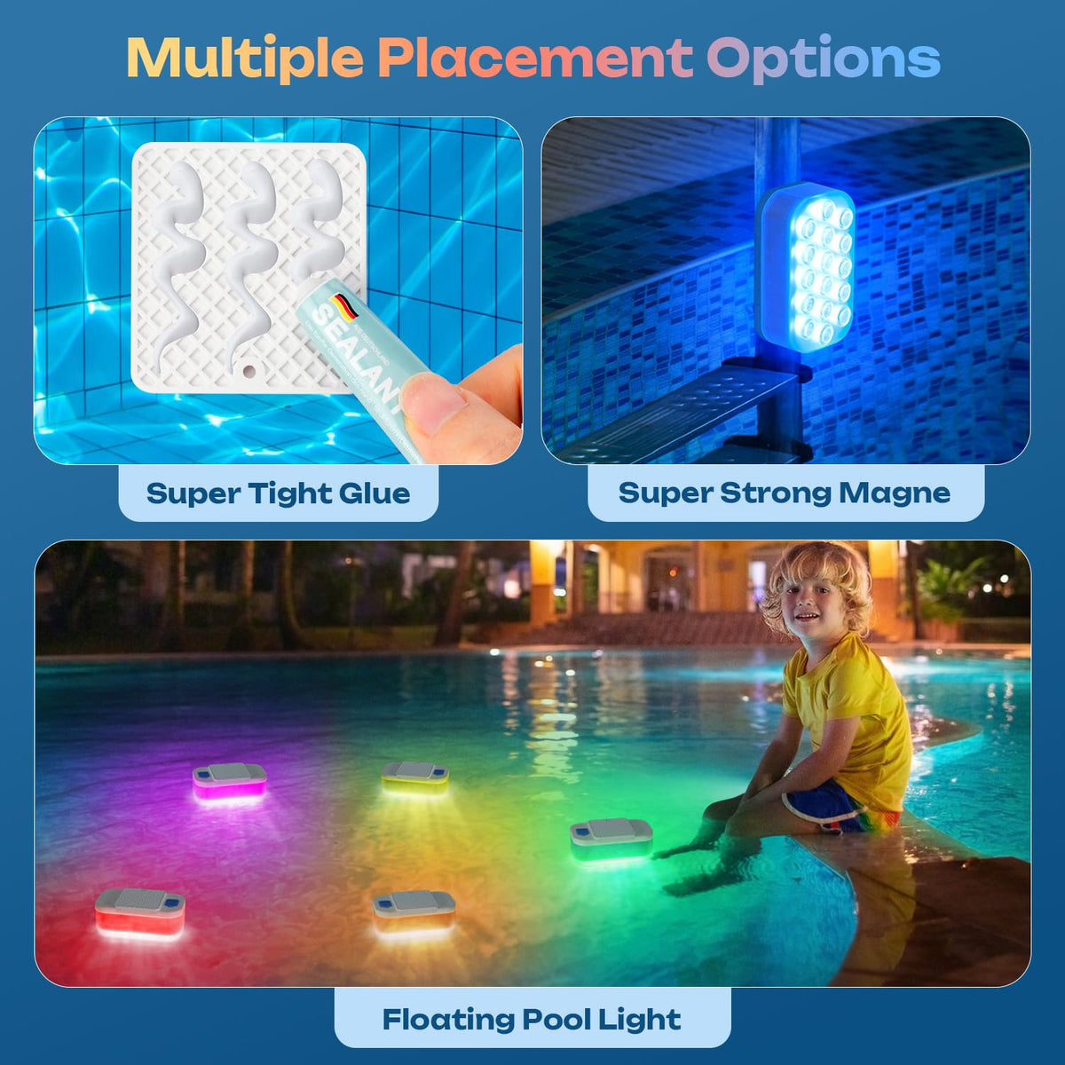 IOHFOI pool light with strong magnet attachment for quick setup