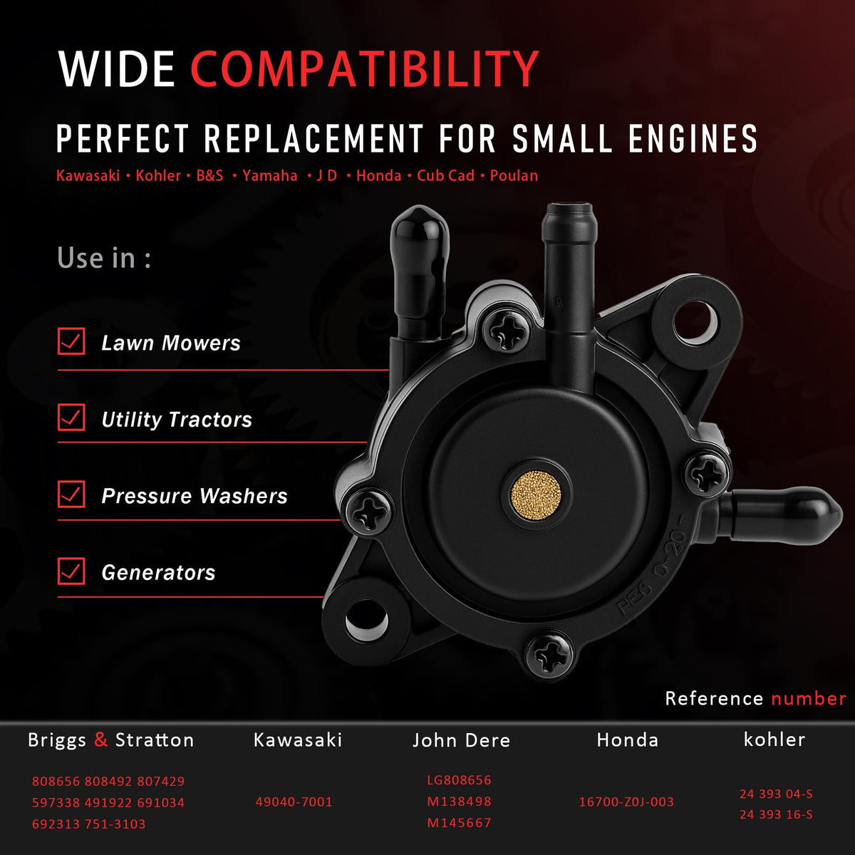 Ionela Briggs and Stratton fuel pump assembly ensures steady fuel delivery.