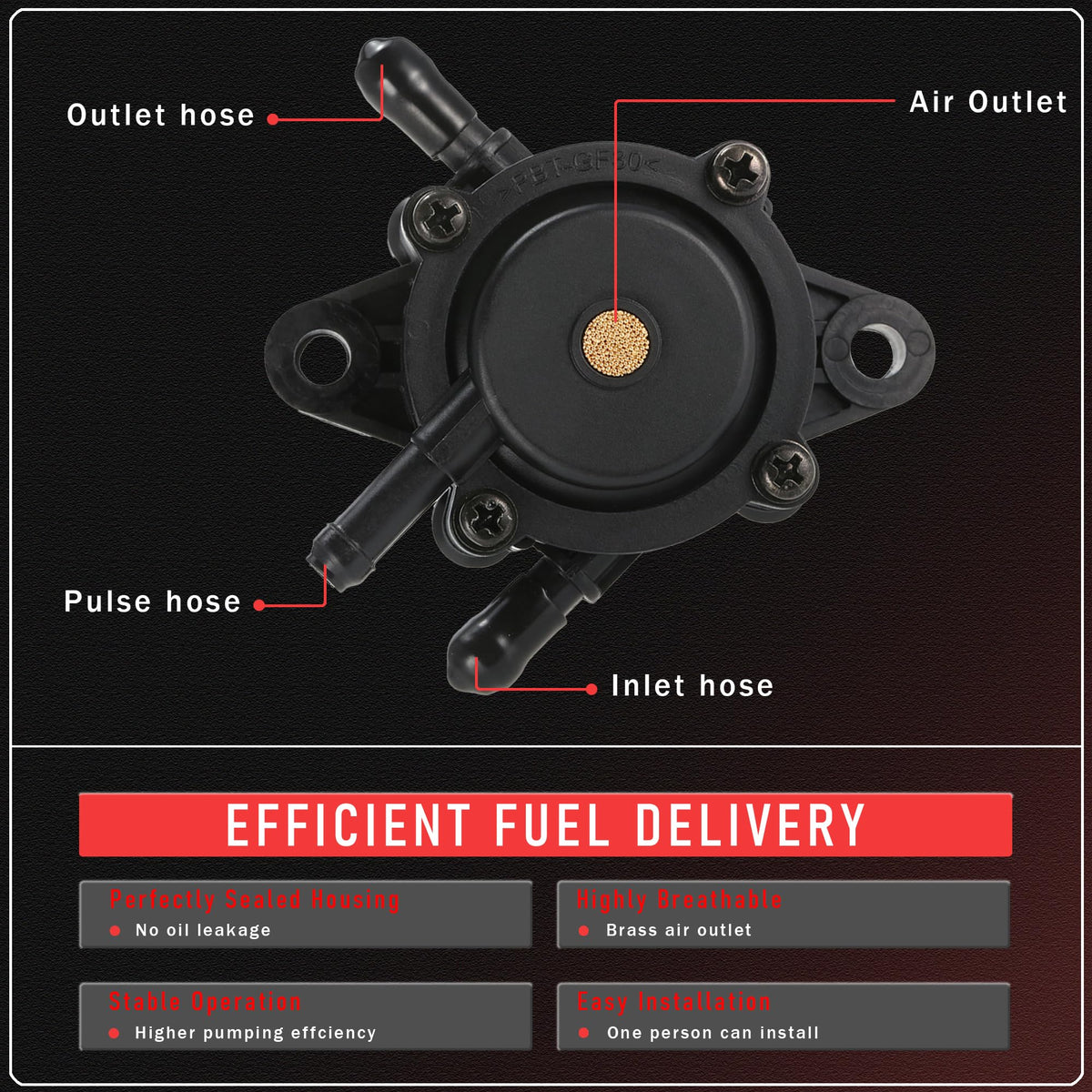Ionela Kawasaki 4-stroke fuel pump close-up shows durable construction.