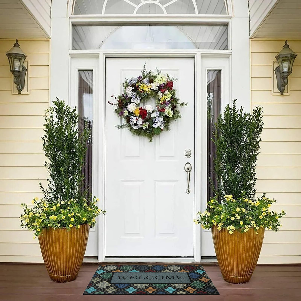iouwy 17x30 inch mat provides a welcoming curb-appeal while guarding floors.