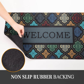 iouwy non-slip rubber back keeps the mat in place on slick floors.