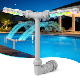 IPOOLTENG pool fountain with lights demonstrates easy assembly for instant pool ambiance