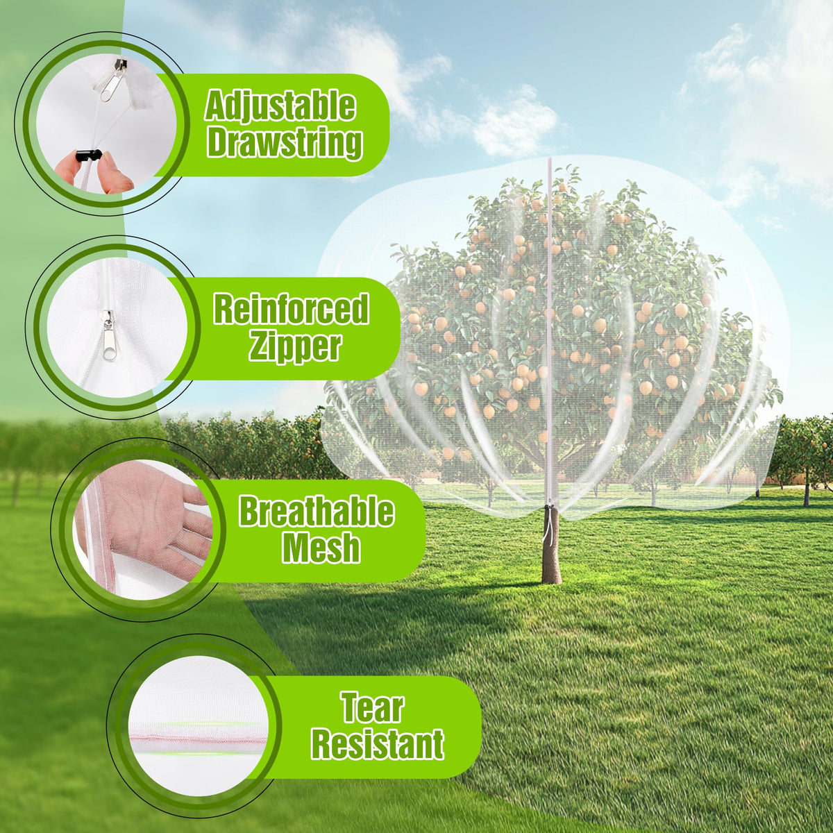 IPOW durable polyethylene netting protects branches while remaining lightweight